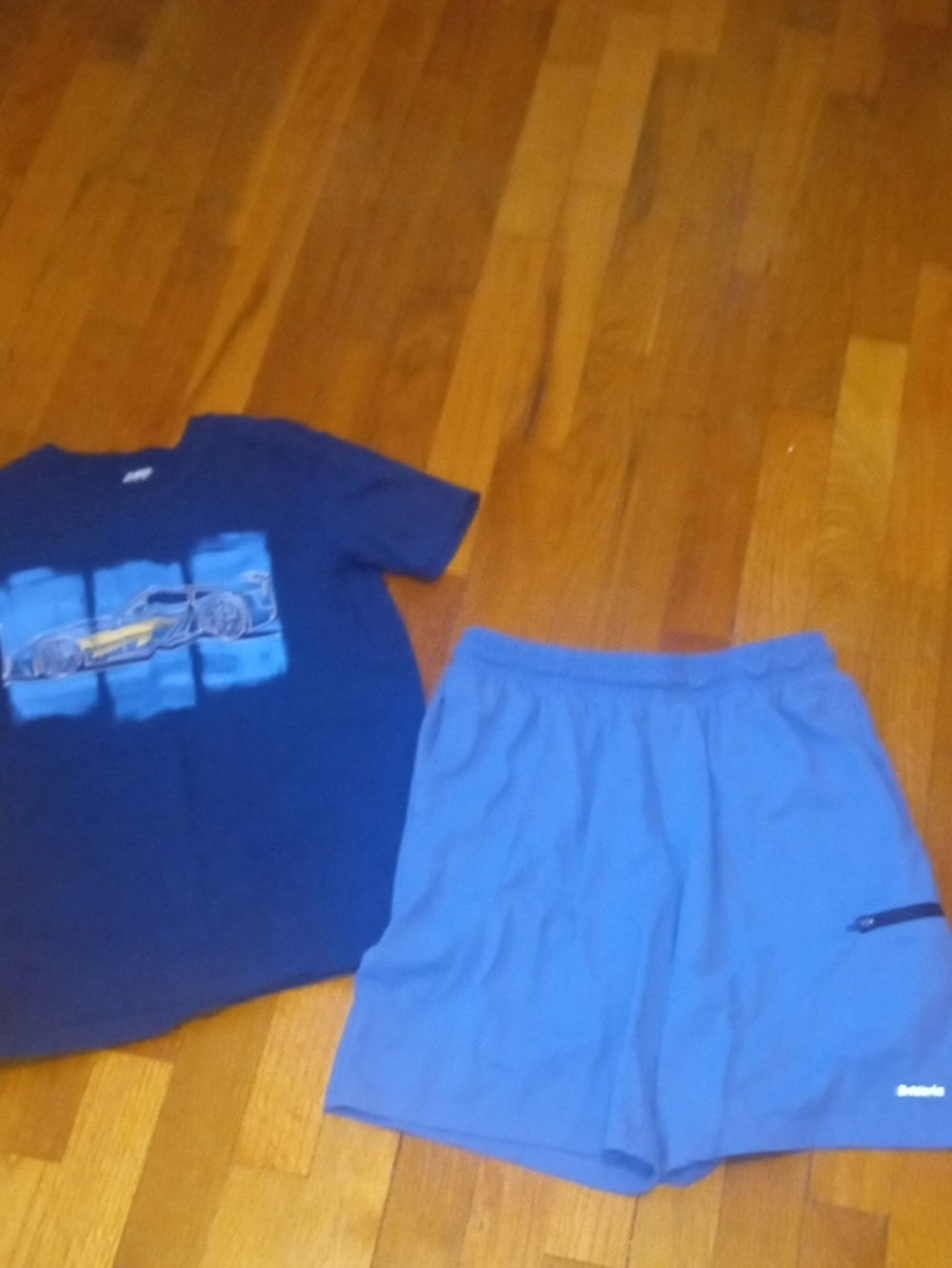 Blue Graphic Tee and Light Blue Athletic Shorts boys XL